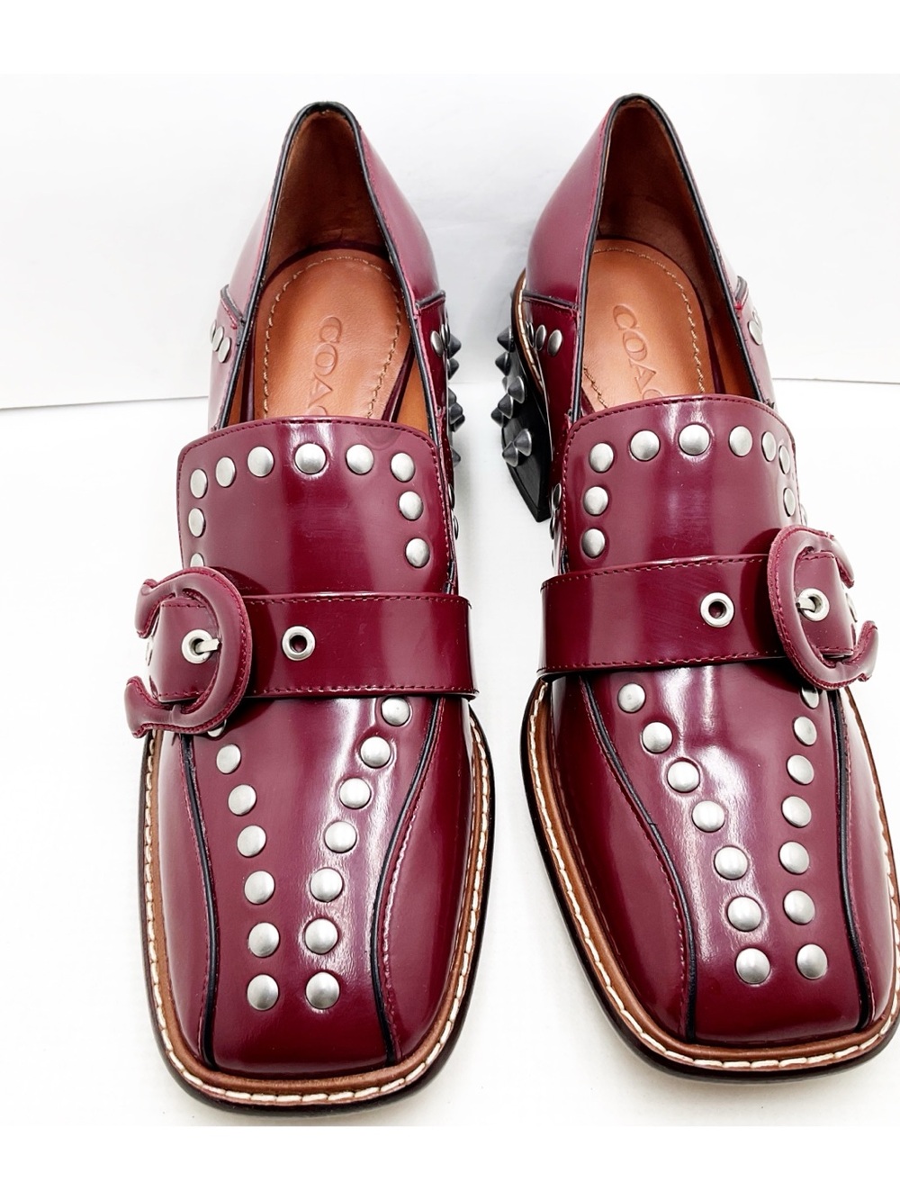 🆕{Coach} Signature Studded Buckle Leather Loafers